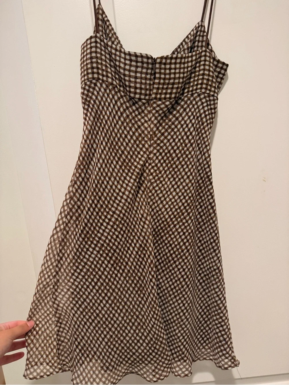 Brown Checkered Slip Dress with Spaghetti Straps - Picture 2 of 4